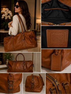 Coach Men's Leather Duffel Bag in Cognac Brown